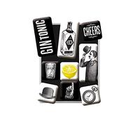 Nostalgic-Art, Juego de Imanes Retro, Gin & Tonic - Idea de Regalo como Accesorio de Bar, Decoración para la Nevera, Diseño Vintage, 9 Unidades