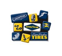 Nostalgic-Art, Juego de Imanes Retro, Goodyear Logo - Regalo para los Fans de los Coches, Decoración para la Nevera, Diseño Vintage, 9 Unidades