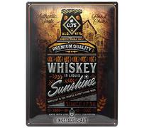 Nostalgic-Art Open Bar 23281 - Whiskey Sunshine - Idea de regalo para fans de las bebidas espirituosas, Retro Cartel de chapa de metal, decoración vintage, 30 x 40 cm