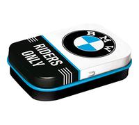 Nostalgic-Art Pastillero retro de 4 x 6 x 1,6 cm, BMW - Riders Only - Idea de regalo para los fans de los accesorios de BMW, producto original con licencia (OLP), con grageas de menta y diseño vintage