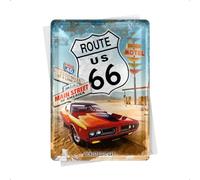 Nostalgic-Art Postal metálica retro, 10 x 14 cm, Route 66 - Red Car - Idea de regalo para fans de Estados Unidos, de metal, diseño vintage