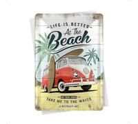 Nostalgic-Art Postal metálica retro, 10 x 14 cm, VW Bulli - Beach - Idea de regalo de furgoneta Volkswagen, Official License Product (OLP), de metal, diseño vintage