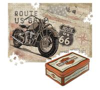 Nostalgic-Art Puzzle Retro 1000 piezas 68 x 48 cm Route 66 - Bike Map H-D Accesorios - Idea de regalo para los fanáticos de América para adultos en una caja de metal vintage como embalaje de regalo