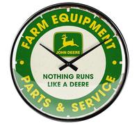 Nostalgic-Art Reloj de pared retro, Ø 31 cm, John Deere - Parts & Service - Idea de regalo para amantes de los tractores, Official License Product (OLP), gran decoración para la cocina, diseño vintage
