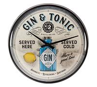 Nostalgic-Art Reloj Retro de Pared, Ø 31 cm, Gin & Tonic Served Here - Idea de Regalo como Accesorio de Bar, Gran decoración, Diseño Vintage