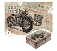 Nostalgic-Art Rompecabezas retro de 1000 piezas, 68 x 48 cm, Ruta 66 - Mapa de bicicleta - Idea de regalo para los amantes de los Estados Unidos para adultos en caja de regalo de metal vintage