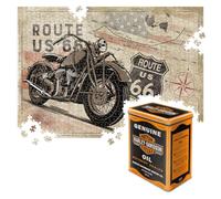 Nostalgic-Art Rompecabezas retro de 1000 piezas, 68 x 48 cm, Ruta 66 - Bike Map H-D aceite genuino - Idea de regalo para los fans de Estados Unidos para adultos en caja de regalo de metal vintage