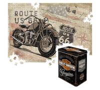 Nostalgic-Art Rompecabezas retro de 1000 piezas, 68 x 48 cm, Ruta 66 - Bike Map H-D Logo genuino - Idea de regalo para los fans de Estados Unidos para adultos en caja de regalo de metal vintage