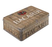 Nostalgic-Art Tarro de Almacenamiento Retro Plano Bacardi-Logotipo de Madera de Barril - Idea de Regalo para Fans del Ron, Lata de Chapa con Tapa, Diseño Vintage, 2,5 l