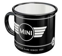 Nostalgic-Art Taza esmaltada retro, 360 ml, Mini - Logo Black | original license product (OLP), taza para camping, diseño vintage, Idea de regalo para fans de Mini Cooper