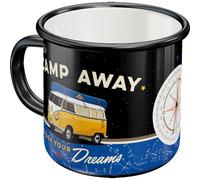 Nostalgic-Art Taza esmaltada retro, 360 ml, VW Bulli - Camp Away Night - Idea de regalo de furgoneta Volkswagen, taza para camping, diseño vintage