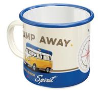 Nostalgic-Art Taza esmaltada retro, Bulli T1 - Camp Away - Idea de regalo de furgoneta Volkswagen, Copa para camping, diseño vintage con frase, 360 ml