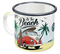 Nostalgic-Art Taza esmaltada retro, Bulli T1 - Beach - Idea de regalo de furgoneta Volkswagen, Copa para camping, diseño vintage con frase, 360 ml