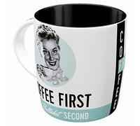 Nostalgic-Art Taza Retro Coffee First - Idea de Regalo para los Amantes del café, Cerámica, Divertido diseño Vintage con Frase, 1 Unidad (Paquete de 1)