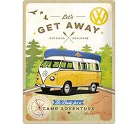 Nostalgic Art VW Bulli Let's Get Away Placa Decorativa, Metal, Amarillo y Azul, 30 x 40 cm
