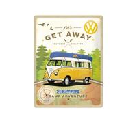 Nostalgic Art VW Bulli Let's Get Away! - Placa Decorativa, Metal, 30 x 40 cm, Color Amarillo y Azul