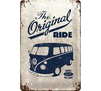 Nostalgic Art VW Bulli The Original Ride - Placa Decorativa, Metal, 20 x 30 cm, Color Gris y Azul