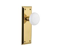 Nostalgic Warehouse New York Plate with White Porcelain Knob, Privacy - 2.375", Unlacquered Brass