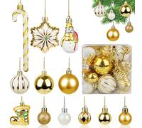 Nostálgicas 34 PCS Infrangible Christmas Balls Baubles with Hook 35MM-60MM Plastic Shatterproof Ornaments and Decoration for Tree Bolas Outdoor Arvore de Natal Enfeites Bambalinas Grandes Navidad(Oro)