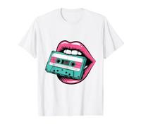 Nostálgico 80s y 90s Vibes: Labios Vibrantes, Camiseta de Cinta de Casete Camiseta gráfica económica, Hombre, Blanco, XL
