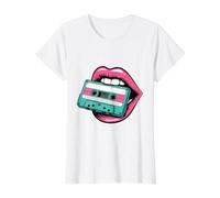 Nostálgico 80s y 90s Vibes: Labios Vibrantes, Camiseta de Cinta de Casete Camiseta gráfica económica, Mujer, Blanco, M