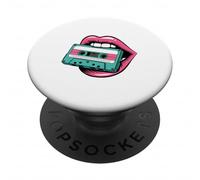 Nostálgico 80s y 90s Vibes: Labios Vibrantes, Camiseta de Cinta de Casete PopSockets PopGrip Adhesivo