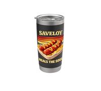 Nostálgico Británico Chippy Comida Saveloy Cura El Alma Vaso térmico de acero inoxidable de doble pared