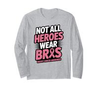 Not All Heroes Wear Bras Funny Breast Cancer Awareness Quote Manga Larga