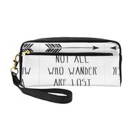 Not All Who Wander are Lost - Bolsa de maquillaje pequeña de piel con estampado - Organizador de accesorios cosméticos reutilizable, bolsa de aseo de viaje