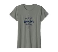 Not All Who Wander Are Lost - Cita de Viaje inspiradora Camiseta, Mujer, Verde Militar Jaspeado, L