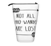 Not All Who Wander Are Lost - Estuche telescópico para lápices, bolsa de papelería de pie, soporte retráctil para bolígrafos con cremallera, Black, Talla única, Art Eeco