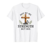 Not by My Strength But His Christian Cross Watercolor Camiseta