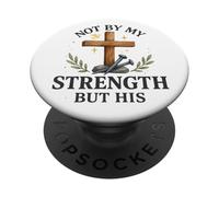 Not by My Strength But His Christian Cross Watercolor PopSockets PopGrip Adhesivo