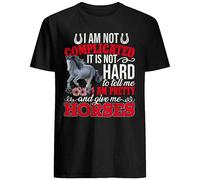 Not Complicated I'm Pretty and Give Me Horses Funny Floral Girl Horse T-Shirt Crew Neck Unisex Short Sleeve T-Shirt L