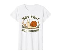 Not Fast Not Furious Funny Snail Vintage Retro Camiseta gráfica económica, Mujer, Blanco, XL