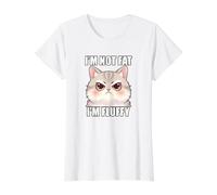 Not Fat I'm Fluffy Touchy Cat Memes Divertidos Witty Cool SASS Camiseta gráfica económica, Mujer, Blanco, M