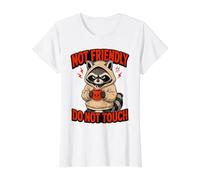 Not Friendly do Not Touch Raccoon Café Divertido Mapache Camiseta gráfica económica, Mujer, Blanco, XS