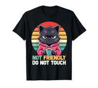 Not Friendly Do Not Touch Retro Sunset Coffee Cat Camiseta
