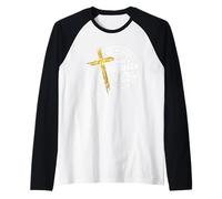 Not Just Forgiven Cruz Flower Motif Camiseta Manga Raglan