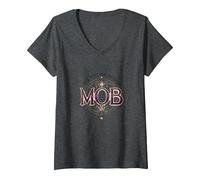 Not Just The Mother Mob Elegante Vintage Orgullo Familiar Camiseta Cuello V, Mujer, Jaspeado Oscuro, S