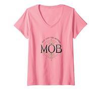 Not Just The Mother Mob Elegante Vintage Orgullo Familiar Camiseta Cuello V, Mujer, Rosado, L
