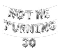Not Me Turning 30 decoraciones, divertido paquete de decoraciones de fiesta de cumpleaños número 30 para ella para mujeres, 30 globos de 30 globos de suministros (Not Me Turning 30, plateado)