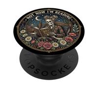 Not Now I'm Reading Book Goth Skeleton Horror Bookish Gothic PopSockets PopGrip Adhesivo