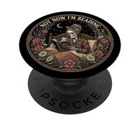 Not Now I'm Reading Book Goth Skeleton Horror Bookish Gothic PopSockets PopGrip Adhesivo