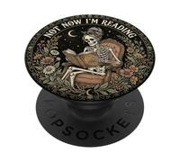 Not Now I'm Reading Book Goth Skeleton Horror Bookish Gothic PopSockets PopGrip Adhesivo