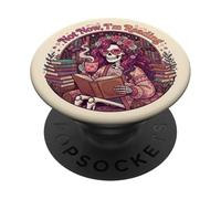 Not Now I'm Reading Book Lover Librarian Skeleton Bookish PopSockets PopGrip Adhesivo