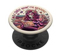 Not Now I'm Reading Book Lover Librarian Skeleton Bookish PopSockets PopGrip Adhesivo