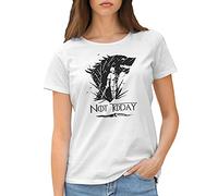 Not Today Arya Black Wolf Stark Catspaw Got Camiseta de Mujer Blanca Size S