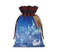 Nota musical azul, 1 bolsa con cordón, 4.7 x 6.9 pulgadas, para regalos, viajes y uso diario con etiquetas de regalo Kraft