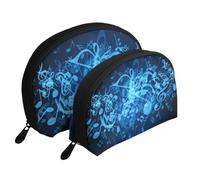Nota Musical Azul, Bolsa de Maquillaje de Concha, Monedero pequeño para Mujer, Bolsa de artículos de tocador, Bolsa de cosméticos, 2 Piezas